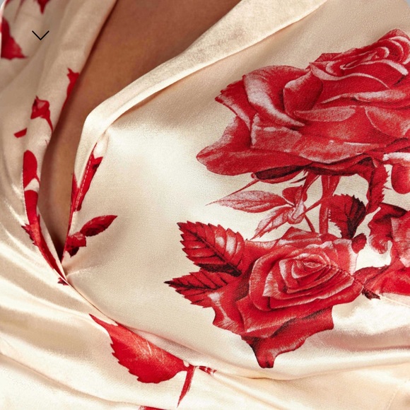 Meshki Rose Print Satin Wrap Top Size Small - Picture 3 of 10